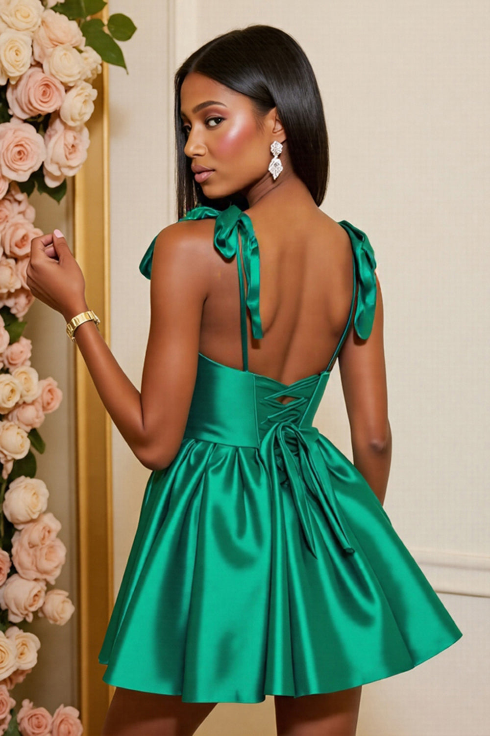 Dark Green Satin A Line Homecoming Dress