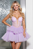 Lilac Corset A Line Tiered Appliqued Homecoming Dress