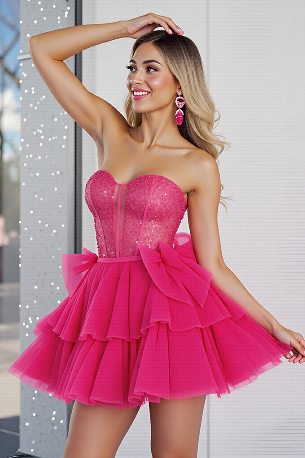 Strapless Pink A Line Homecoming Dress with Beading