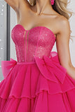 Strapless Pink A Line Homecoming Dress with Beading