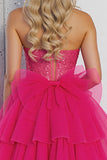 Strapless Pink A Line Homecoming Dress with Beading