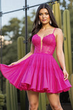 Pink A Line Spaghetti Straps Homecoming Dress with Appliques