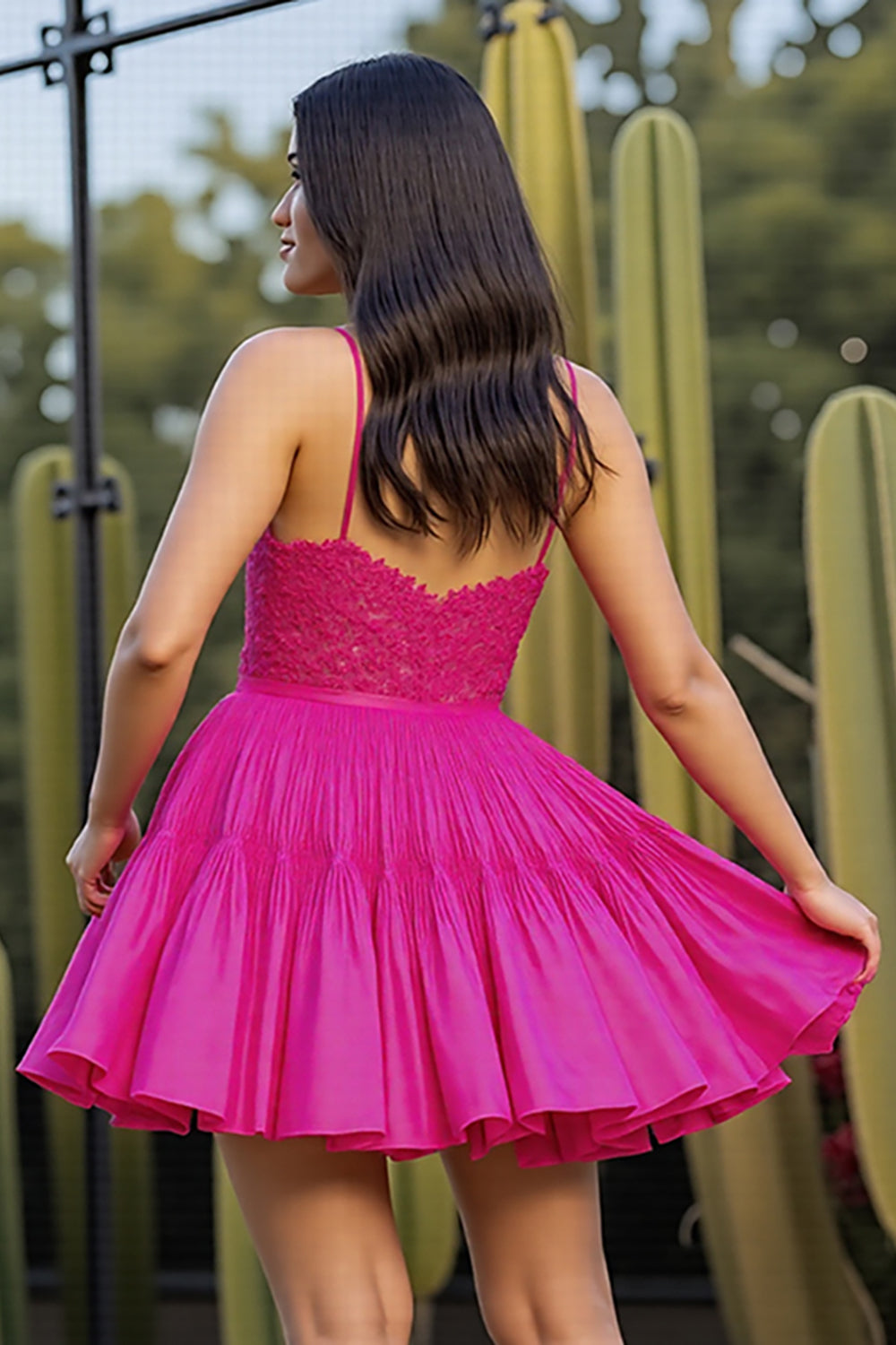 Pink A Line Spaghetti Straps Homecoming Dress with Appliques
