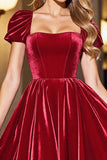 Velvet Black A Line Homecoming Dress with Puff Sleeves
