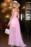 Strapless Pink A Line Prom Dress with Slit