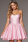 Strapless Bow Back Satin Pink Homecoming Dress