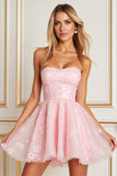 Strapless Floral Pink Homecoming Dress with Appliques