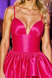 Ruffled Fuchsia Satin A Line Homecoming Dress