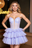 Strapless Tiered Lavender Corset Appliqued Homecoming Dress