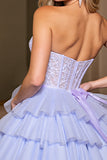 Strapless Tiered Lavender Corset Appliqued Homecoming Dress