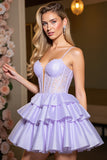 Tiered Purple Corset Appliqued Homecoming Dress