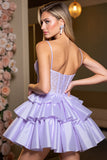Tiered Purple Corset Appliqued Homecoming Dress