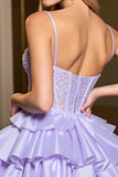 Tiered Purple Corset Appliqued Homecoming Dress