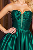 Strapless Satin Dark Green A Line Ruched Homecoming Dress
