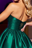 Strapless Satin Dark Green A Line Ruched Homecoming Dress