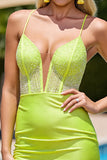 Light Yellow Spaghetti Straps Beaded Homecoming Dress