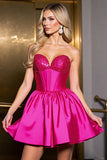 Fuchsia A Line Satin Strapless Homecoming Dress with Beading