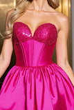 Fuchsia A Line Satin Strapless Homecoming Dress with Beading