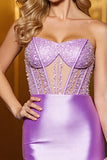 Strapless Lilac Satin Corset Homecoming Dress with Beading