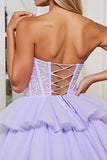 Strapless Corset Purple Appliqued Homecoming Dress