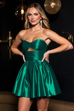 Dark Green Strapless Satin Homecoming Dress with Hollow Out