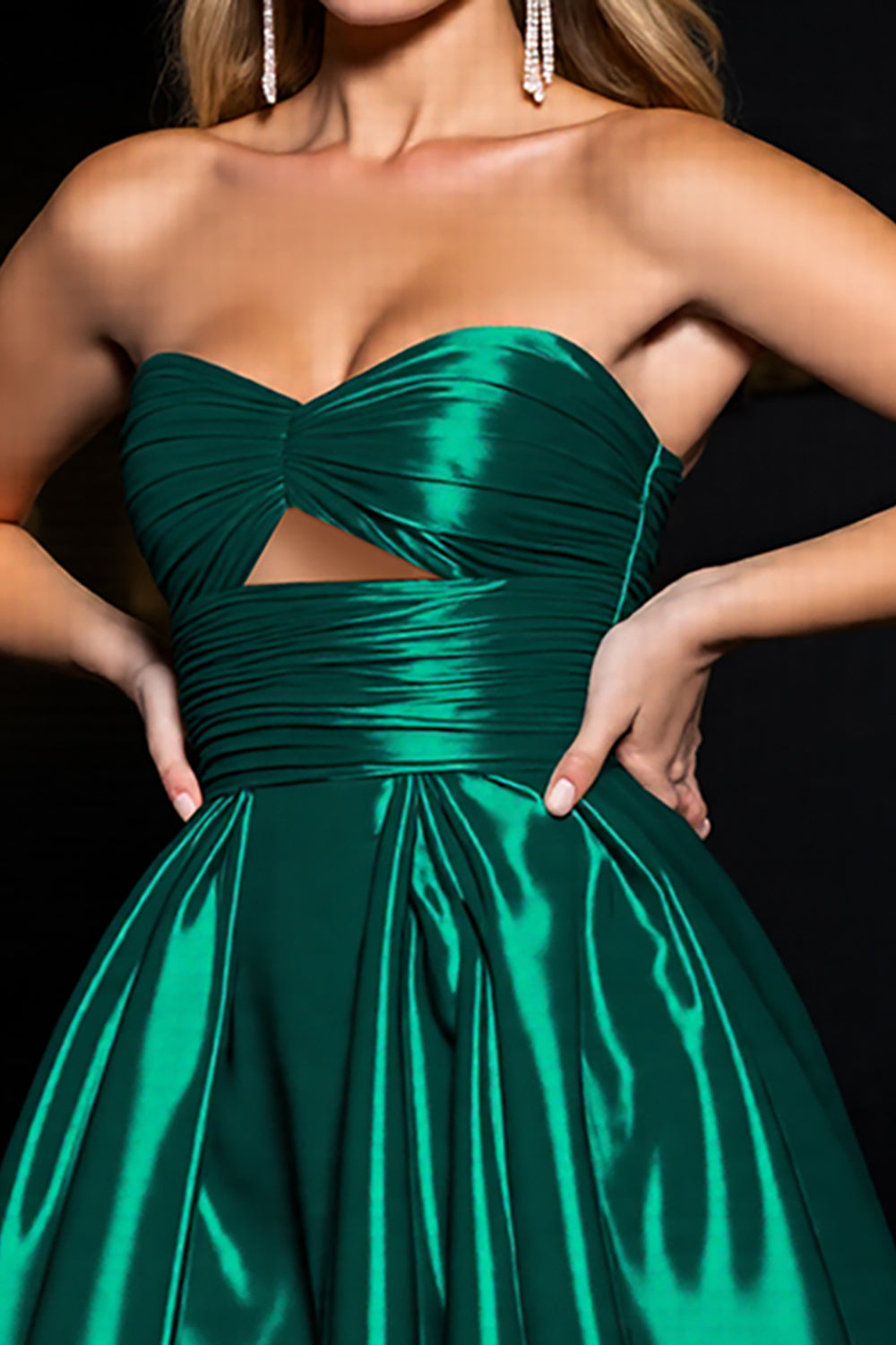 Dark Green Strapless Satin Homecoming Dress with Hollow Out