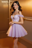 Off The Shoulder Lilac A Line Homecoming Dress with Sequins