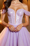 Off The Shoulder Lilac A Line Homecoming Dress with Sequins