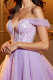 Off The Shoulder Lilac A Line Homecoming Dress with Sequins