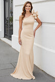 Mermaid Apricot One Shoulder Formal Dress with Bow