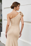 Mermaid Apricot One Shoulder Formal Dress with Bow