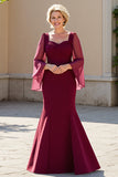 Mermaid Burgundy Long Sleeve Mother Of The Bride Dress