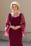 Mermaid Burgundy Long Sleeve Mother Of The Bride Dress