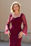 Mermaid Burgundy Long Sleeve Mother Of The Bride Dress
