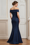 Off The Shoulder Mermaid Navy Formal Dress with Appliques