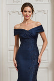 Off The Shoulder Mermaid Navy Formal Dress with Appliques