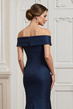 Off The Shoulder Mermaid Navy Formal Dress with Appliques