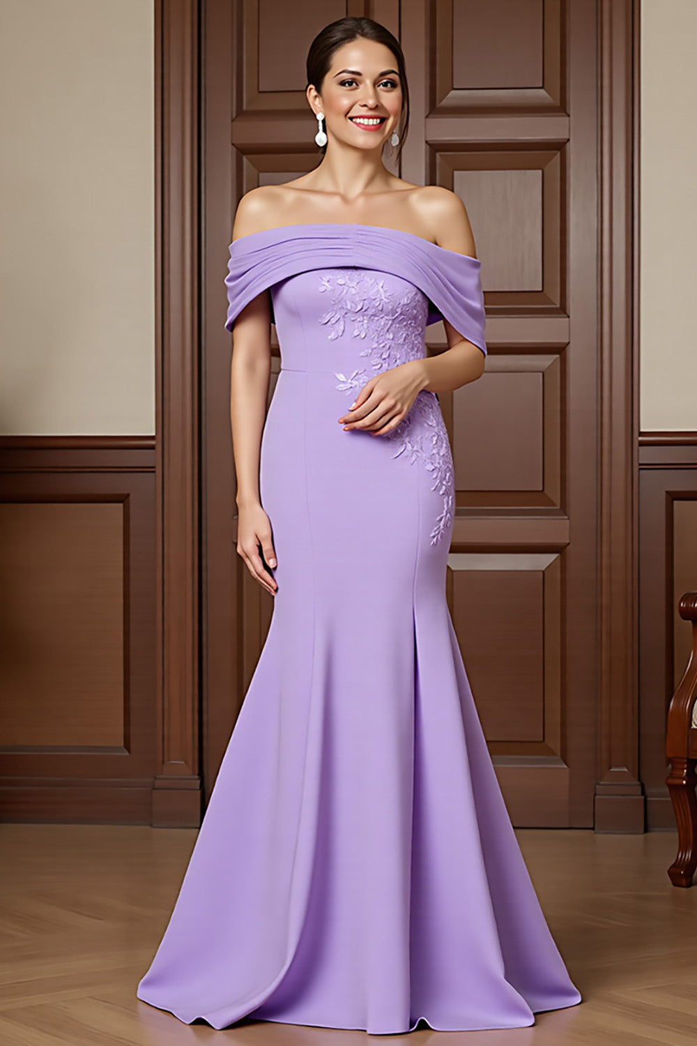 Mermaid Off The Shoulder Appliqued Lilac Formal Dress