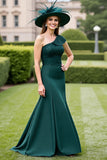 One Shoulder Mermaid Pine Long Mother of the Bride Dress