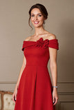Off The Shoulder Dark Red A Line Mother of the Bride Dress with 3D Flower