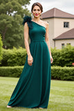 One Shoulder A Line Pine Long Mother of the Bride Dress