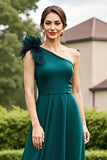 One Shoulder A Line Pine Long Mother of the Bride Dress