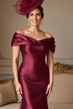 Off The Shoulder Mermaid Burgundy Satin Mother of the Bride Dress