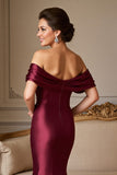 Off The Shoulder Mermaid Burgundy Satin Mother of the Bride Dress