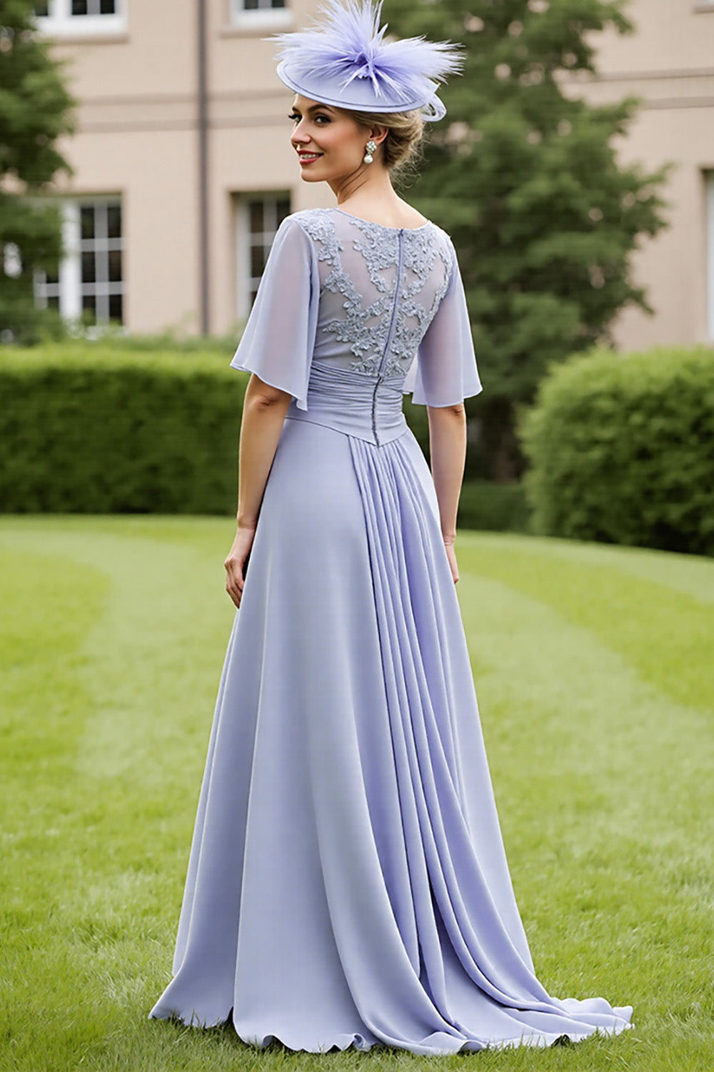Chiffon Grey Blue A Line Appliqued Mother of the Bride Dress