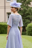 Chiffon Grey Blue A Line Appliqued Mother of the Bride Dress