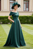 A Line Pine Asymmetrical Neck Long Mother of the Bride Dress