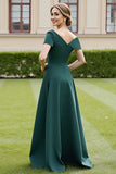 A Line Pine Asymmetrical Neck Long Mother of the Bride Dress