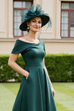 A Line Pine Asymmetrical Neck Long Mother of the Bride Dress