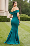 Off The Shoulder Mermaid Peacock Green Formal Dress with Slit